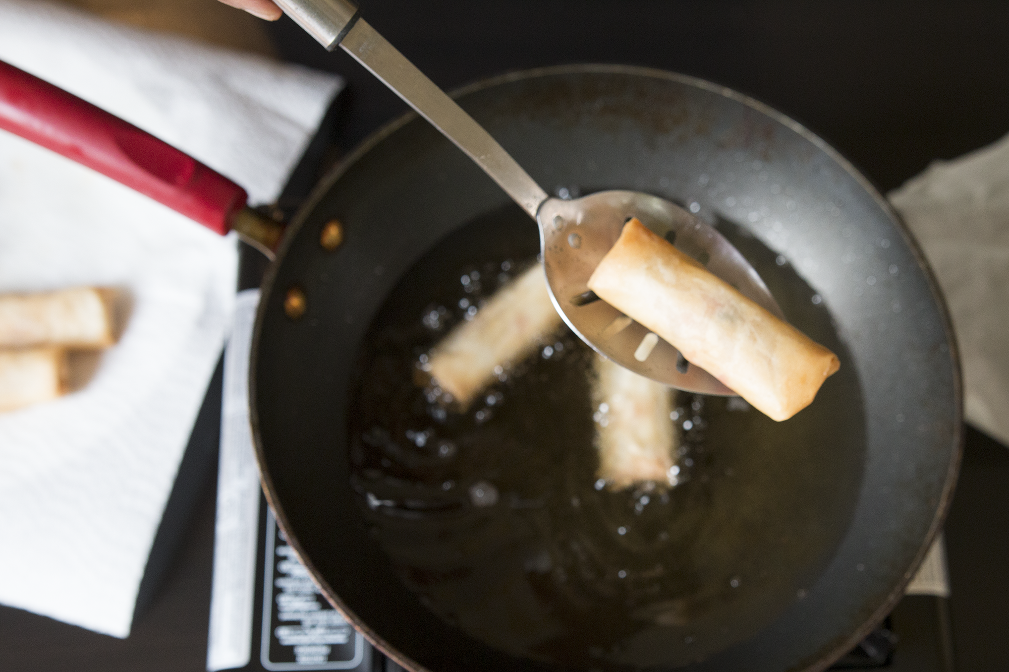 THAI RED CURRY Chicken CRISPY Springrolls foto afbeelding