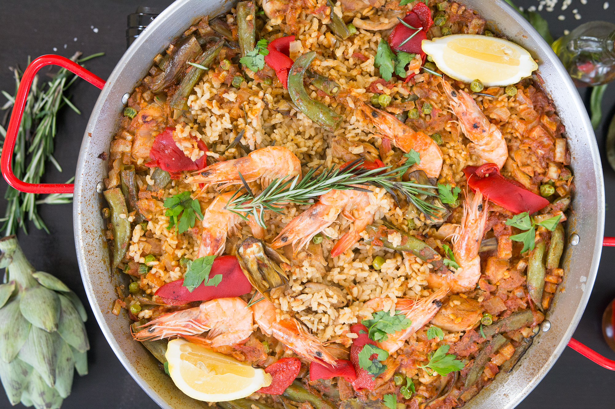 PAELLA - Chicken and Shrimp with SAFFRON and BOMBA rice