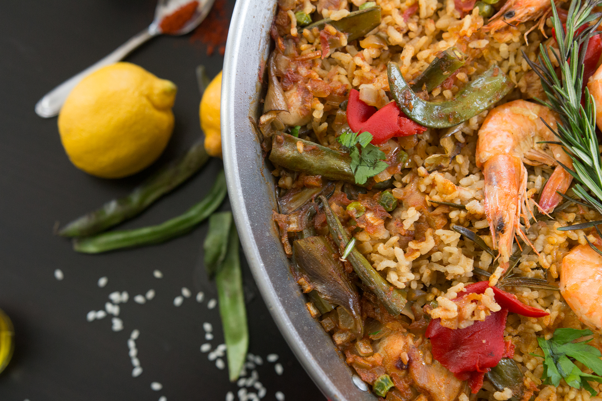 PAELLA - Chicken and Shrimp with SAFFRON and BOMBA rice photo