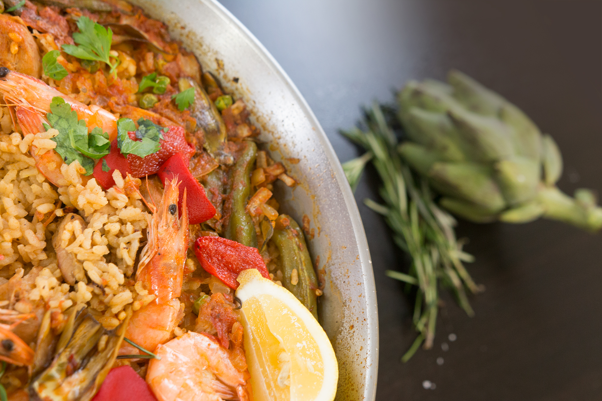 PAELLA - Chicken and Shrimp with SAFFRON and BOMBA rice photo