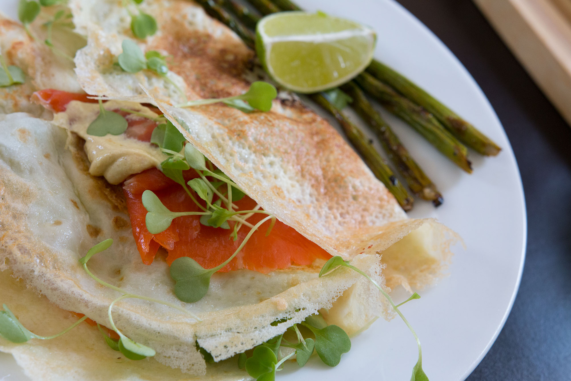 Smoked Salmon Crepes with Creamy Mustard Sauce photo photo