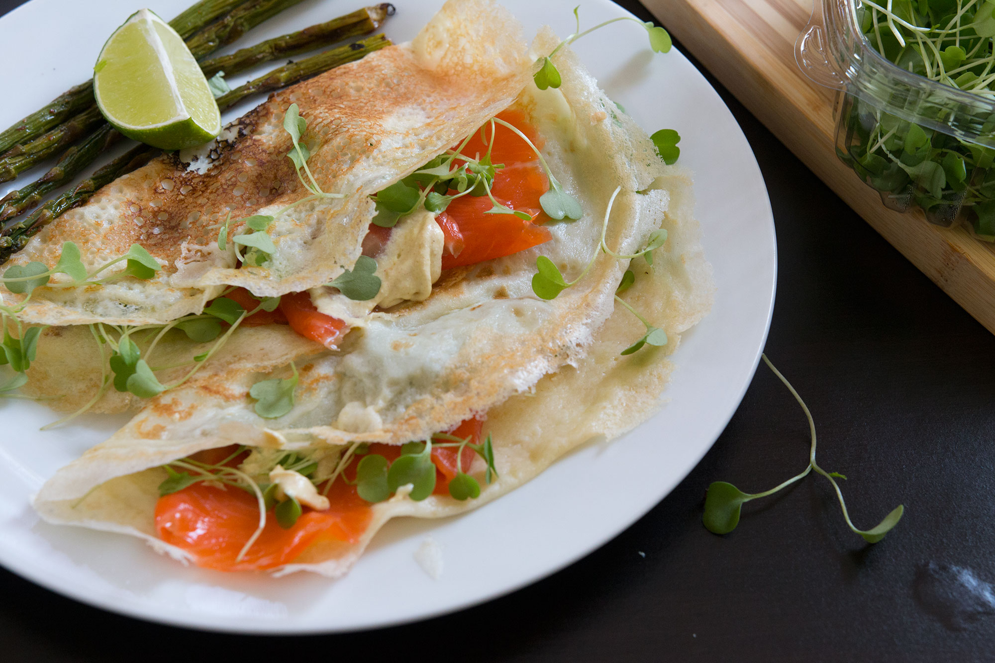 Smoked Salmon Crepes with Creamy Mustard Sauce