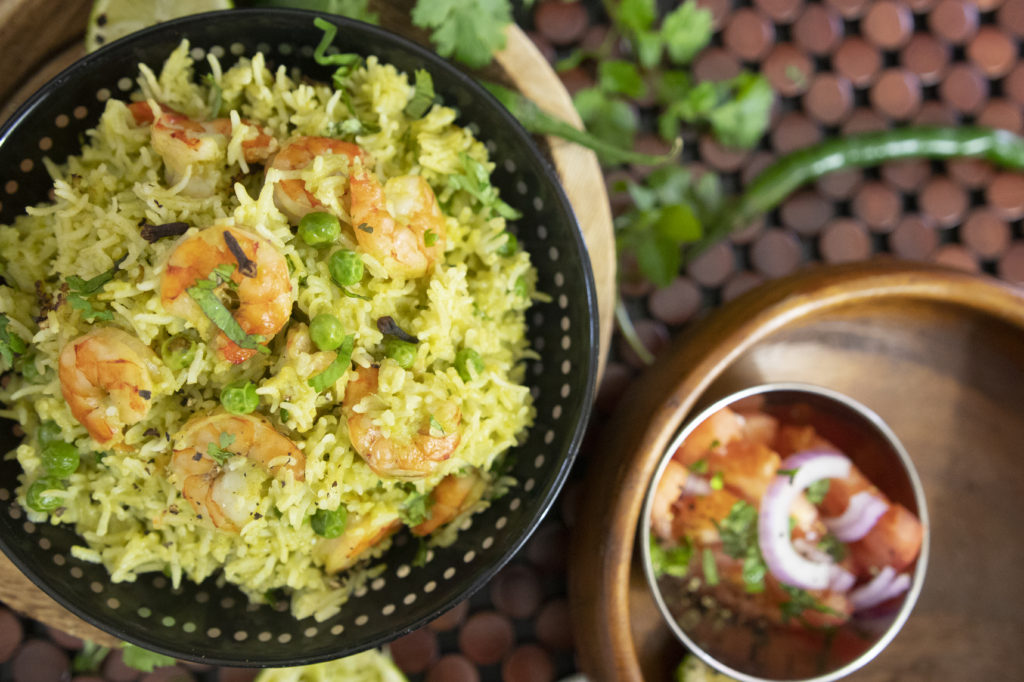 Green Masala Prawn Pulao - Kravings Food Adventures