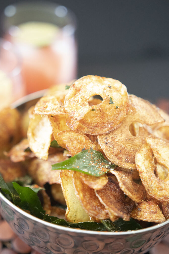 Chilli Chaat & Curry Leaf Chips - Kravings Food Adventures