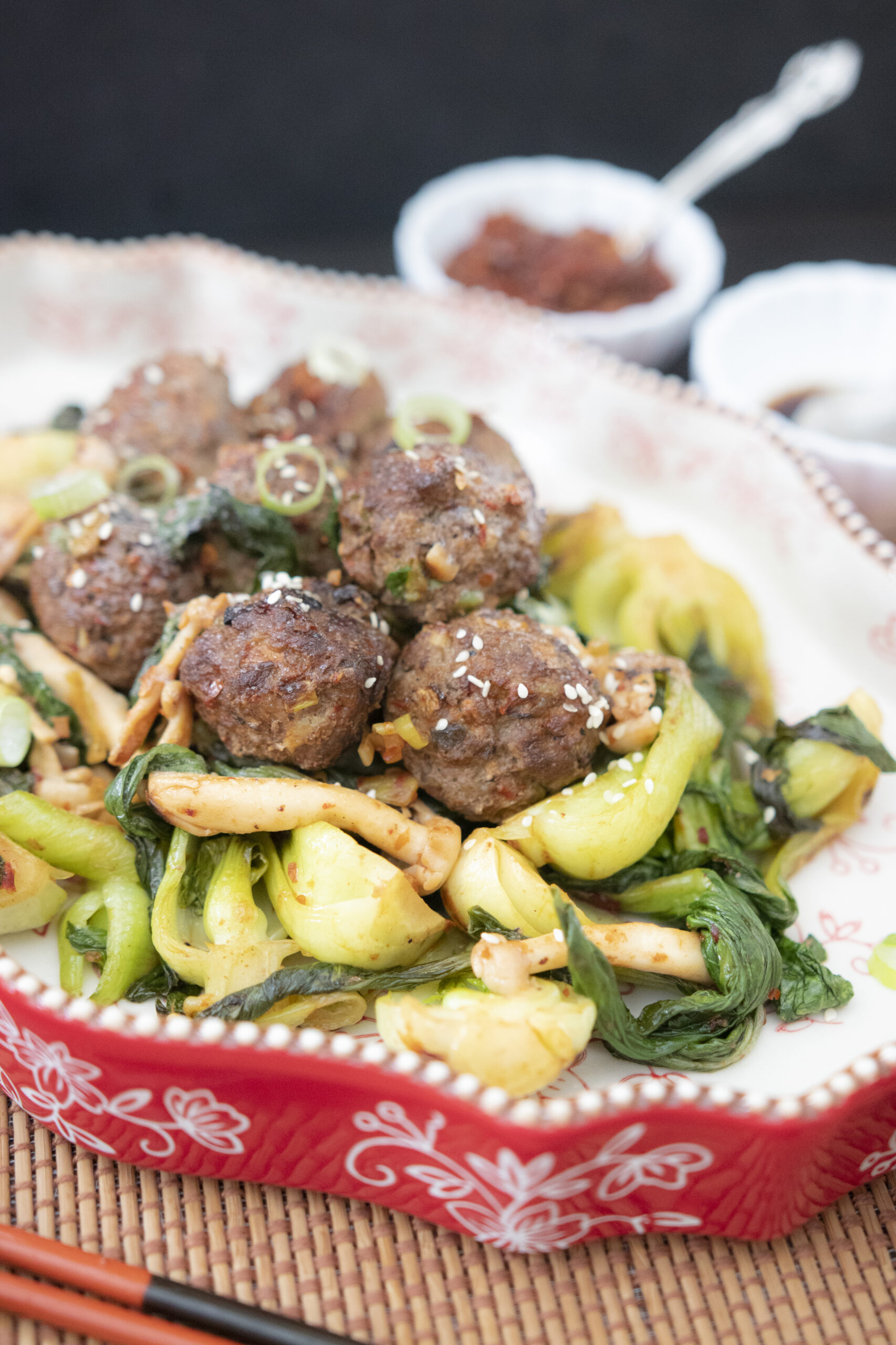 Schezwan Meatballs & Bok Choy - Kravings Food Adventures